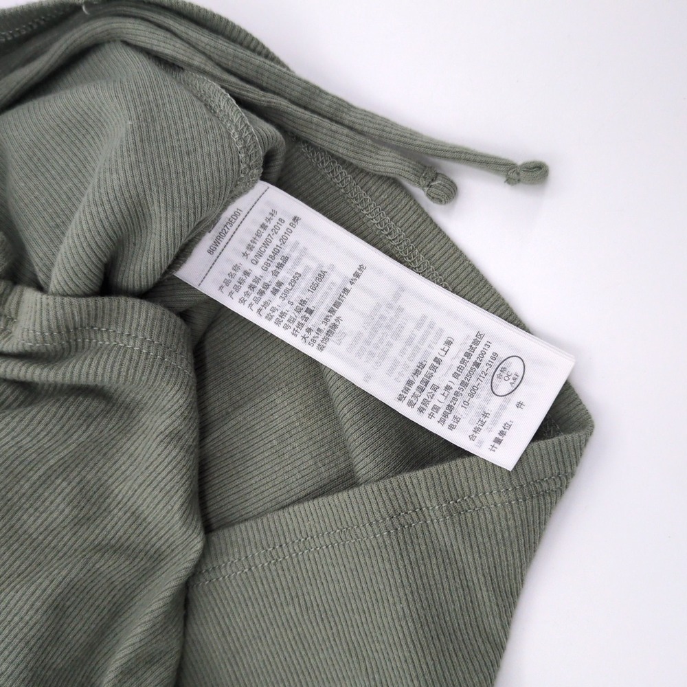 Hollister Ruched Front Crop Top Size S Olive Green Long Sleeve Drawstring Ribbed - Picture 8 of 8